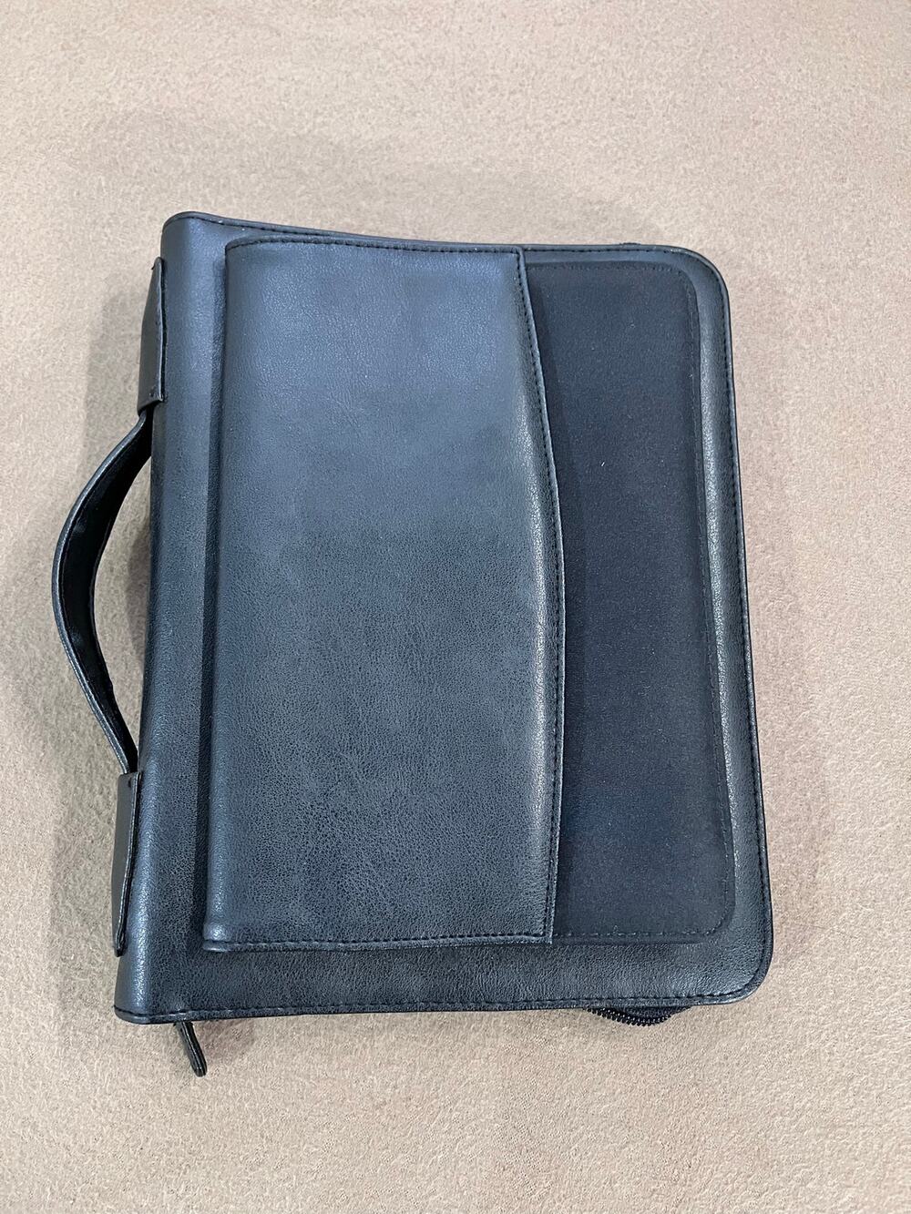 Daytimer Brief Case Style Black Faux Leather & Fabric Zippered Planner Cover